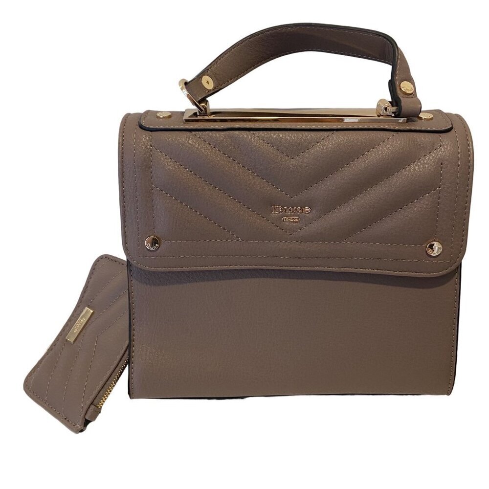 Dune London Taupe Quilted VeganLeather Handbag Chain Attached mini wallet & Gold